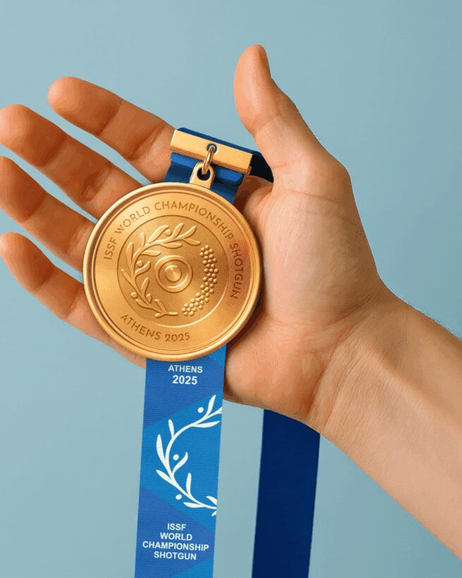 a hand holding the gold medal